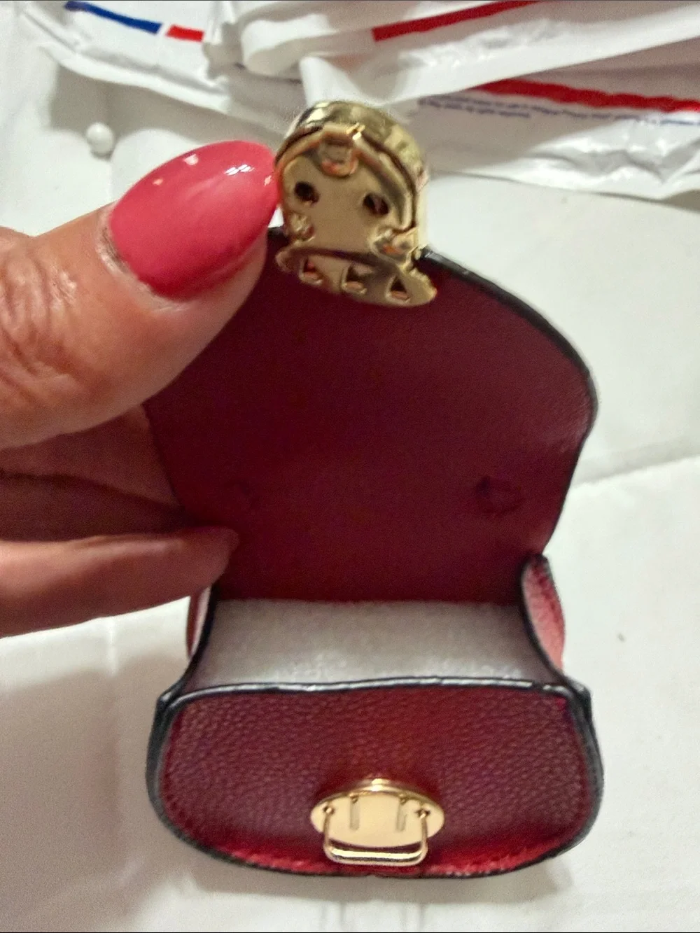 Women’s Red Mini Saddle Bag Charm/Keychain with Gold Hardware. NWOT